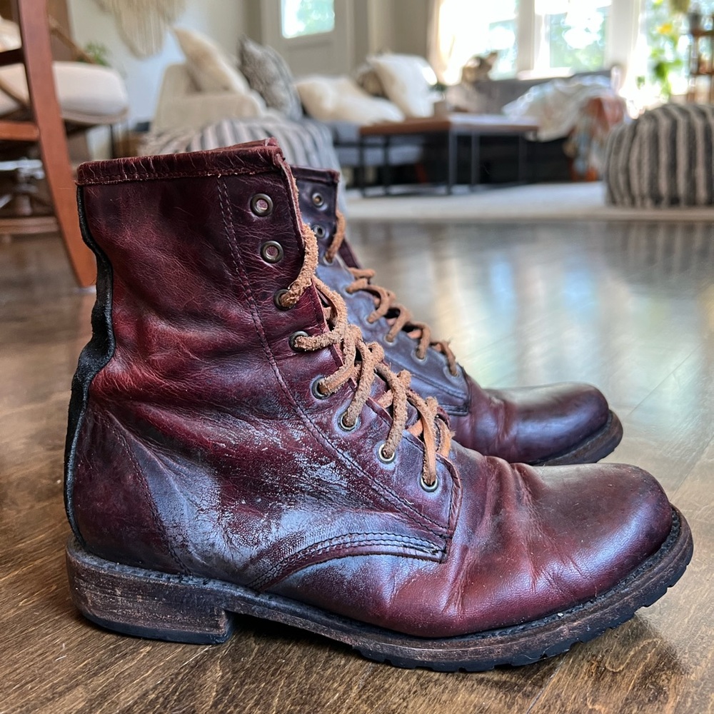 Steve Madden Freebird Maroon Leather Combat Boots